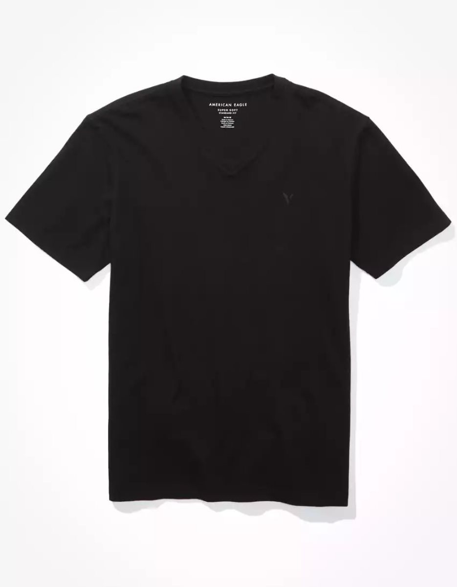 T Shirts American Eagle AE Super Soft Legend V-Neck Noir Homme | NBE-36860000